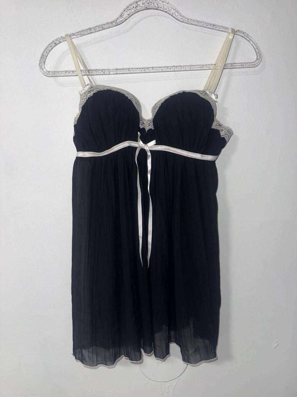 Linea Donatella MOM085 Black Chiffon Lace Babydoll Chemise Size M